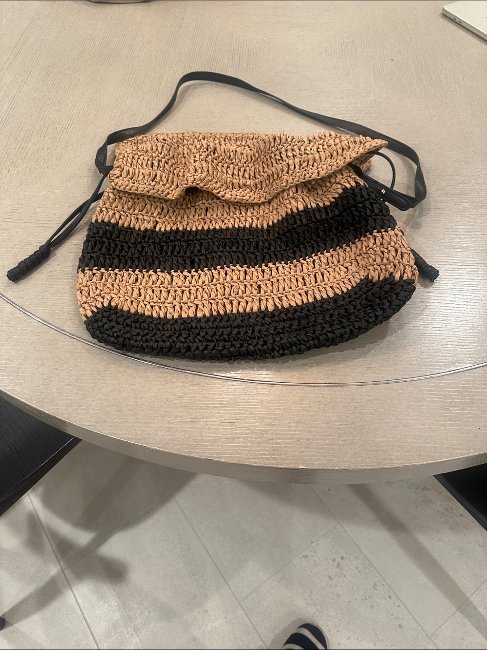 Straw and Black Stripe Crossbody Bag